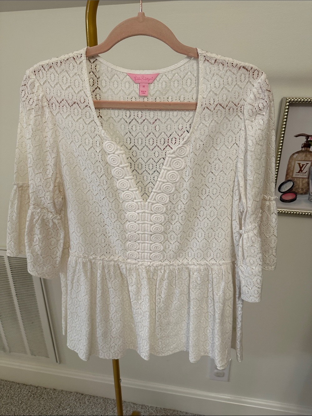 Lilly Pulitzer White Crochet Peplum Tunic